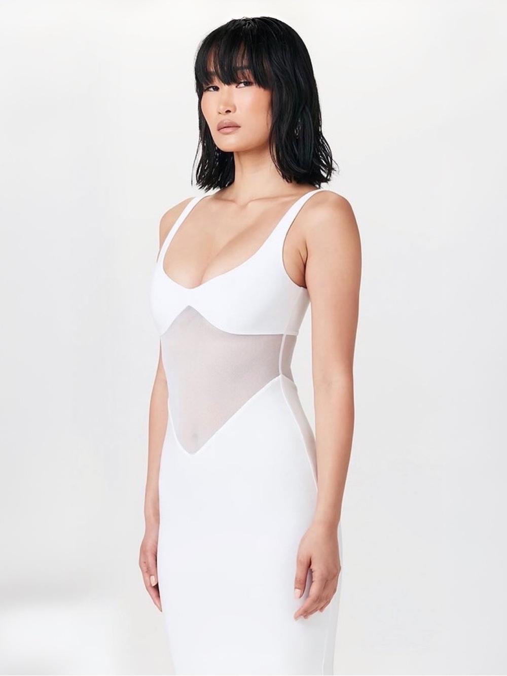 naked wardrobe Hourglass Mesh Contrast Maxi Dress White Sz M NWT - Picture 4 of 11